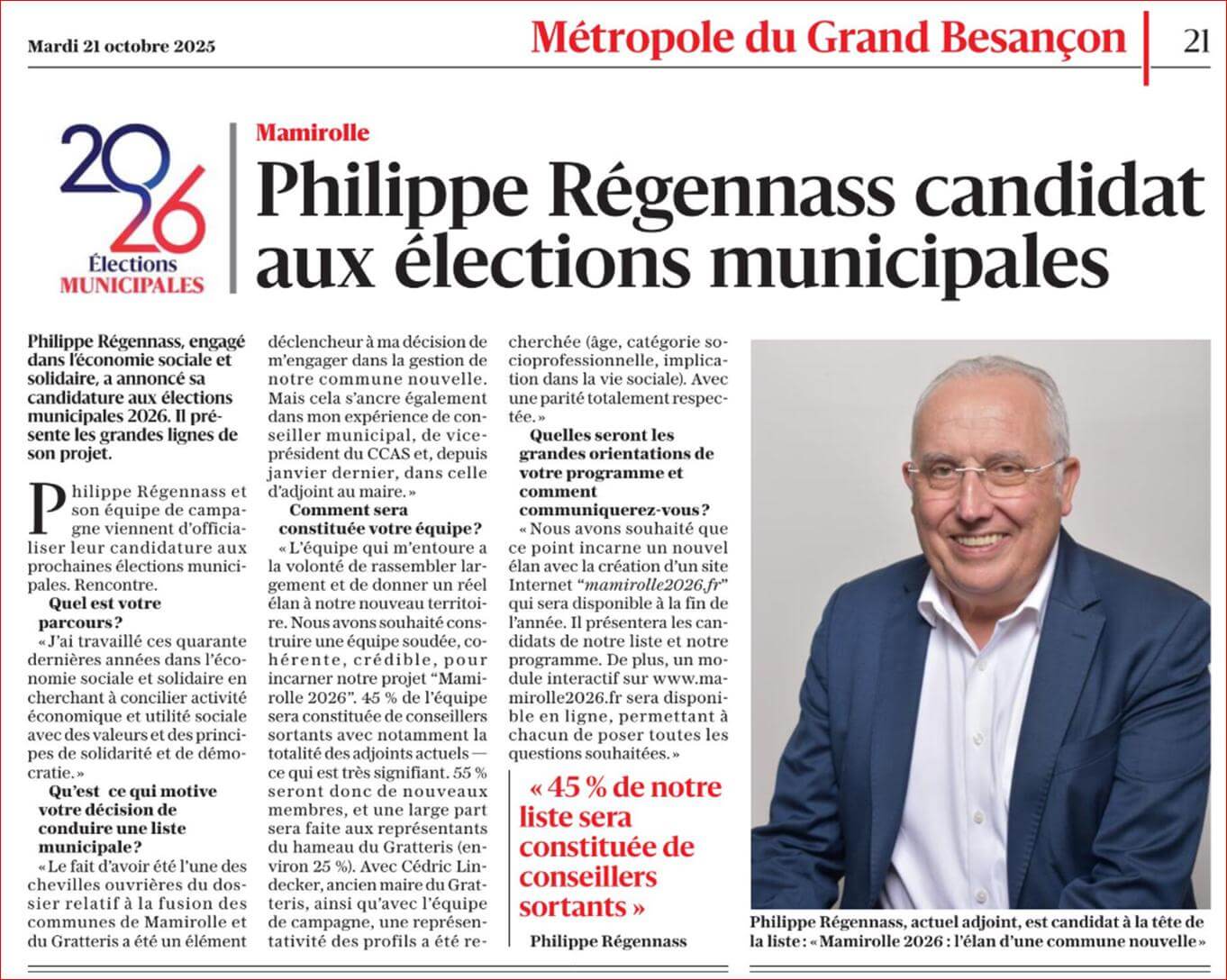 candidature officielle de Philippe Régennass